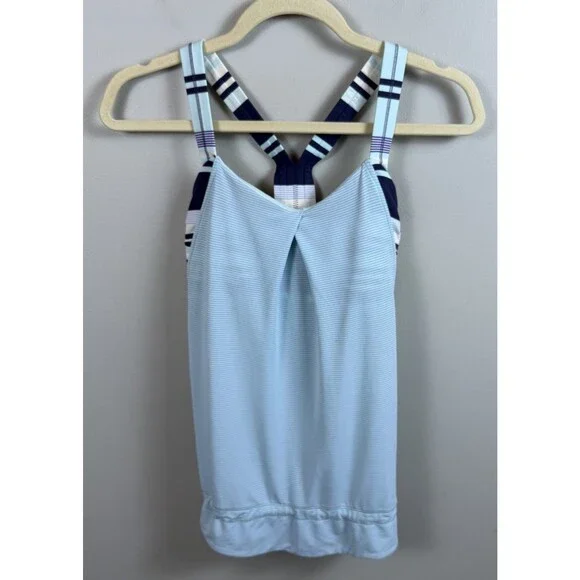Lululemon Rest Less TankHeathered Aquamarine / Groovy Stripe Cadet Blue W1D64S - Picture 6 of 11